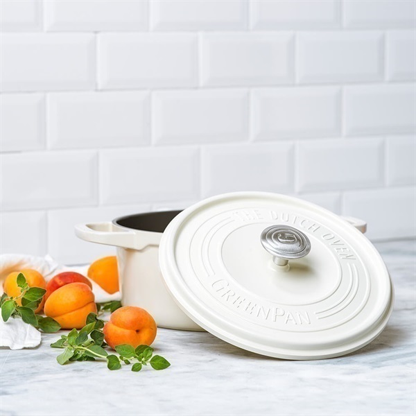 グリーンパン　両手鍋 22cm フェザーウエイト　クリームホワイト グリーンパン公式ショップ】 フェザーウェイト ココットラウンド